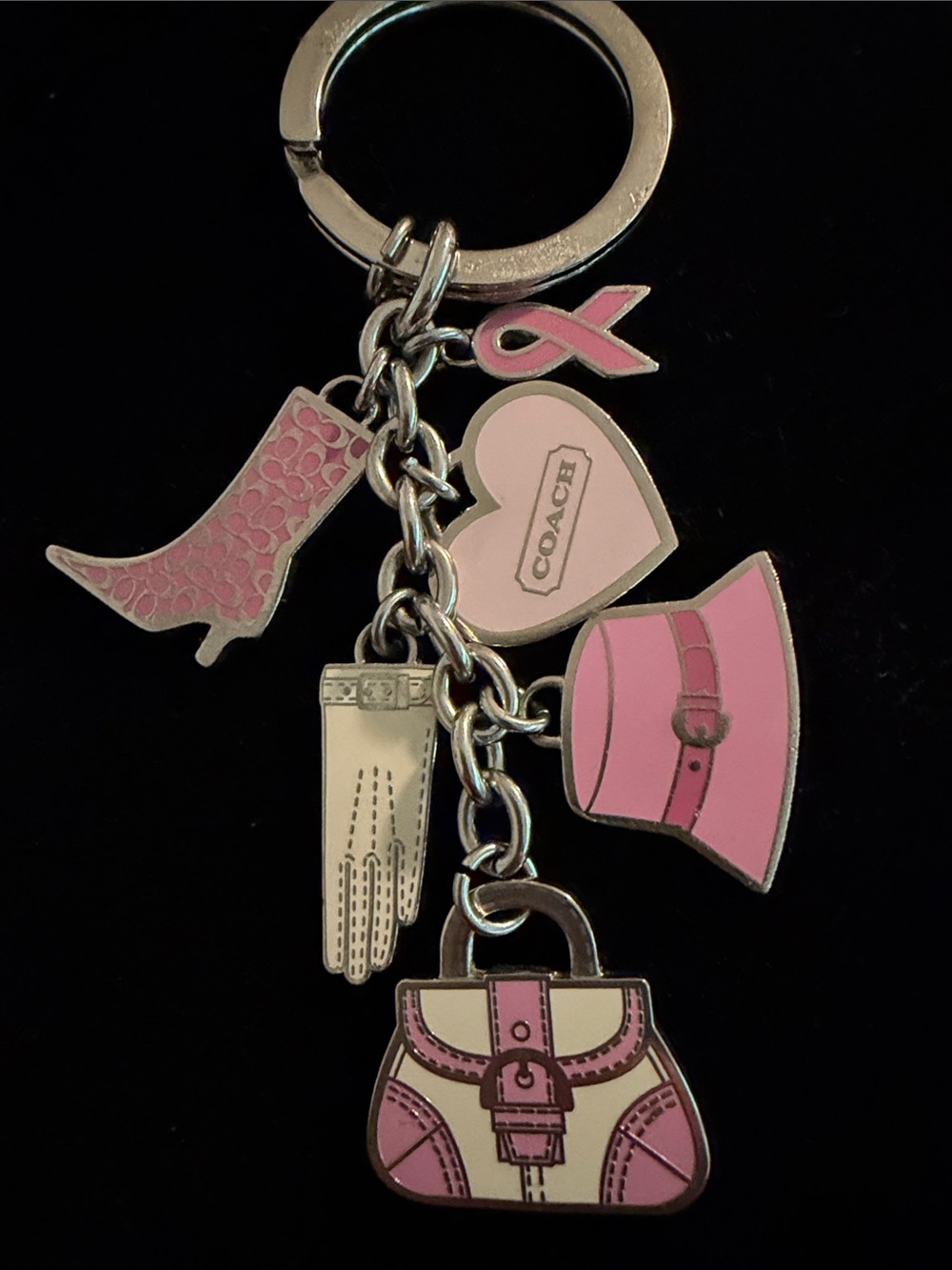 Coach Pink Multi-Charm Keychain with Heart, Boot & Purse - Picture 7 of 11